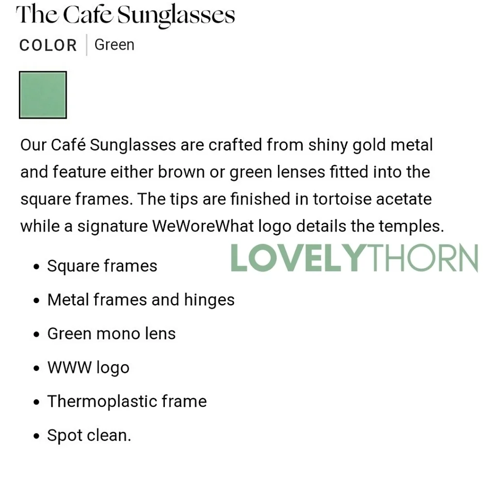 WE WORE WHAT // ltd ed square gold metal frame green lens sunglasses